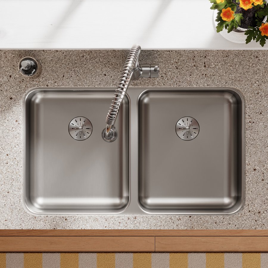 Lustertone® Classic Stainless Steel 30-3/4" x 18-1/2" x 5-3/8" Double Bowl Undermount ADA Sink w/Perfect Drain®