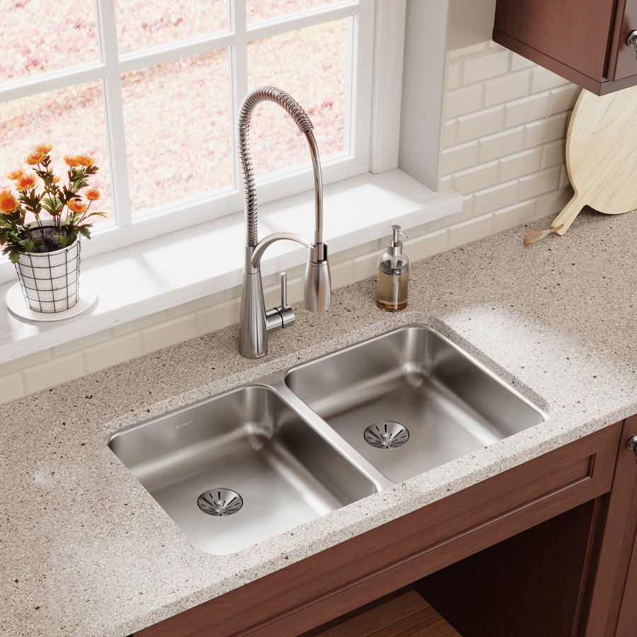 Lustertone® Classic Stainless Steel 30-3/4" x 18-1/2" x 5-3/8" Double Bowl Undermount ADA Sink w/Perfect Drain®