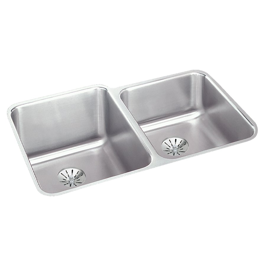 Lustertone® Classic Stainless Steel 31-1/4" x 20-1/2" x 4-3/8" Double Bowl Undermount ADA Sink w/Perfect Drain®