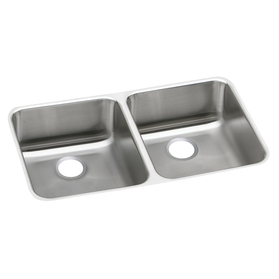 Lustertone® Classic Stainless Steel 31-3/4" x 16-1/2" x 5-3/8" Equal Double Bowl Undermount ADA Sink