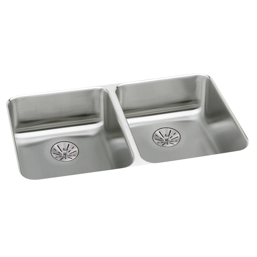 Lustertone® Classic Stainless Steel 31-3/4" x 16-1/2" x 5-3/8" Double Bowl Undermount ADA Sink w/Perfect Drain®
