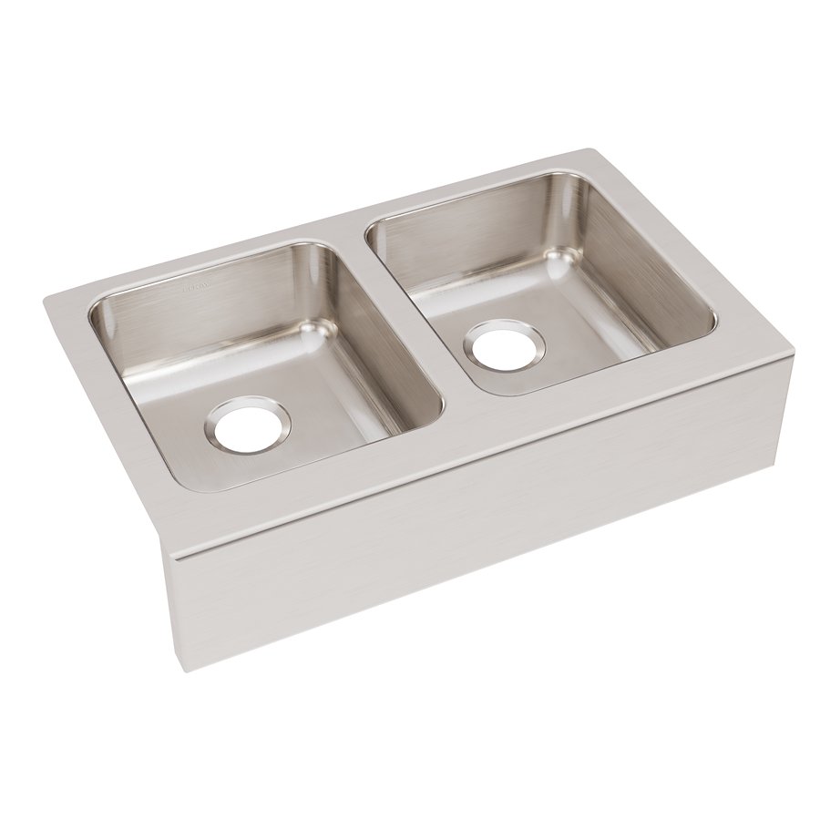 Lustertone® Classic Stainless Steel 33" x 20-1/2" x 7-7/8" Equal 0-Hole Double Bowl Farmhouse Sink