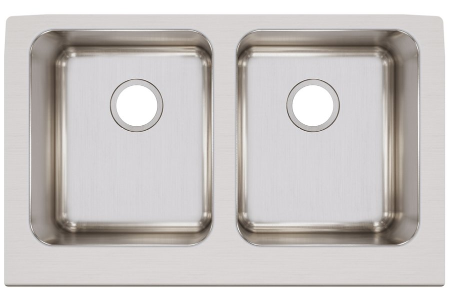 Lustertone® Classic Stainless Steel 33" x 20-1/2" x 7-7/8" Equal 0-Hole Double Bowl Farmhouse Sink