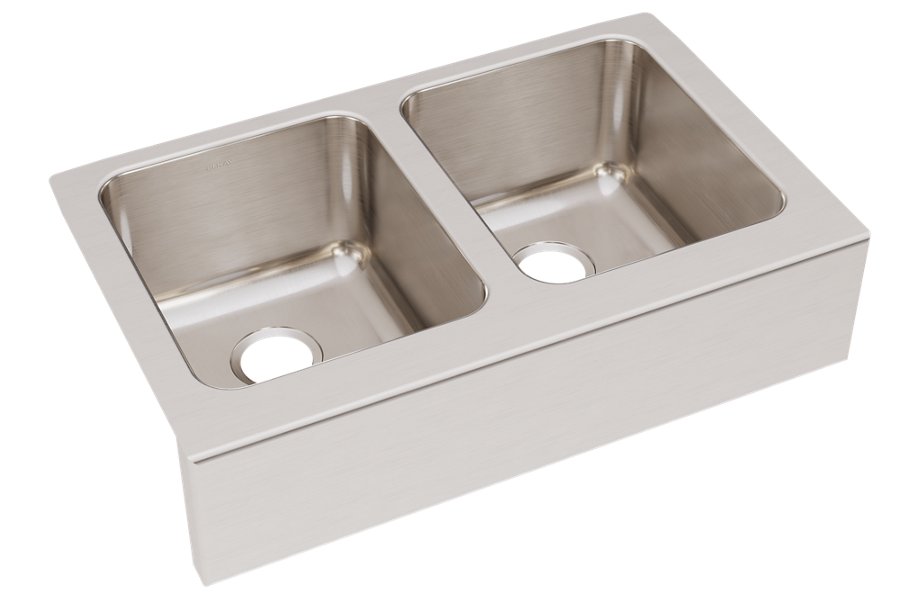 Lustertone® Classic Stainless Steel 33" x 20-1/2" x 10" Equal 0-Hole Double Bowl Farmhouse Sink