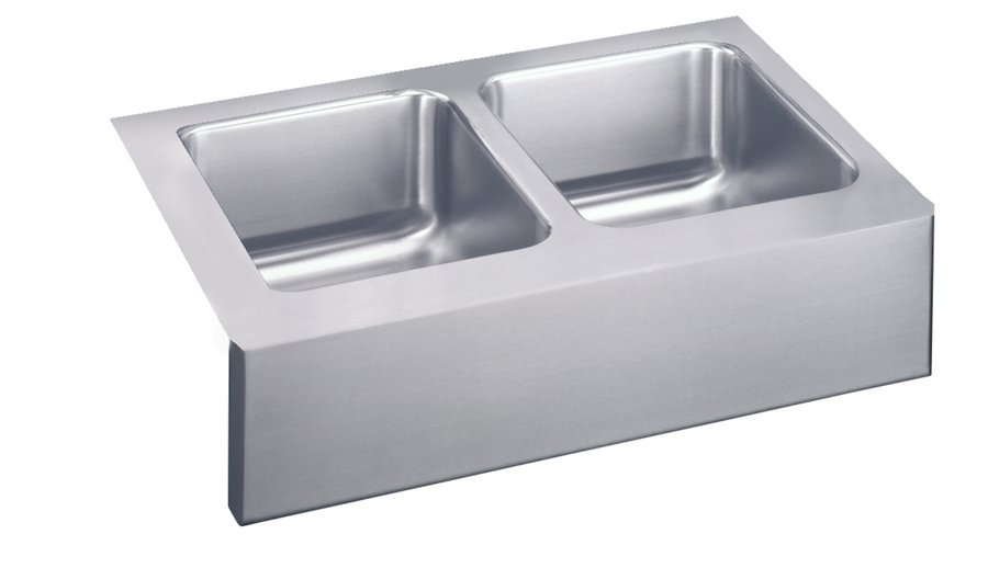Lustertone® Classic Stainless Steel 33" x 20-1/2" x 7-7/8" Equal Double Bowl Farmhouse Sink Kit