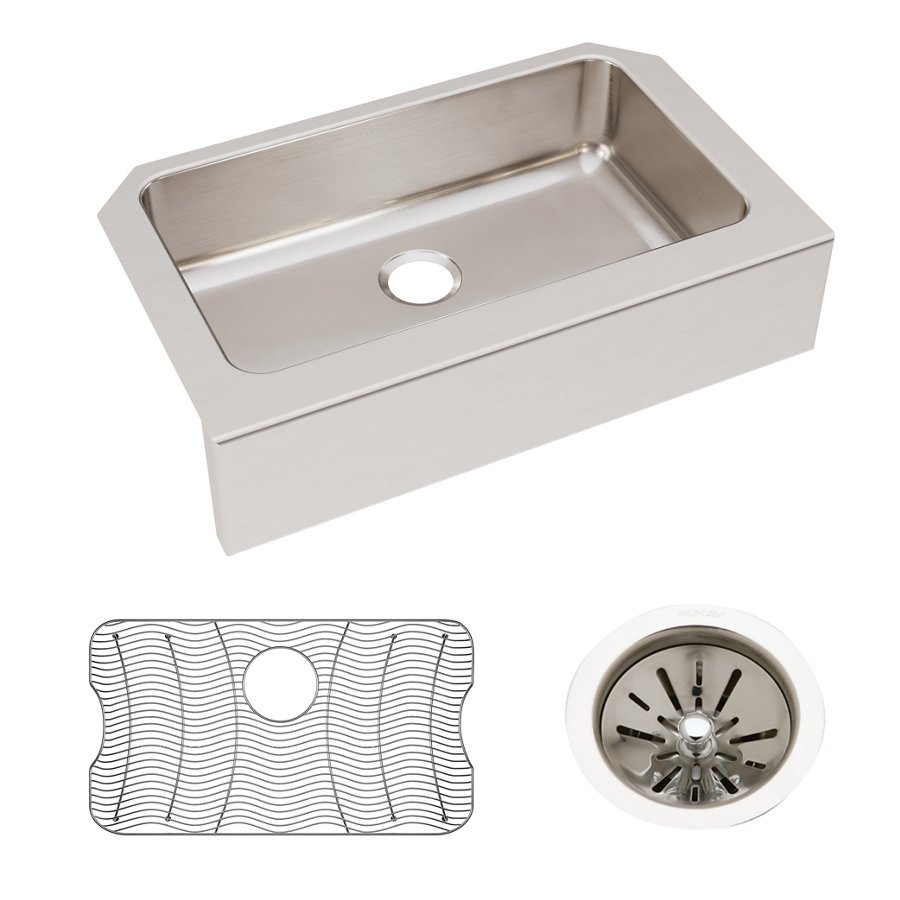 Lustertone® Classic Stainless Steel 33" x 20-1/2" x 8" Single Bowl Farmhouse Sink Kit