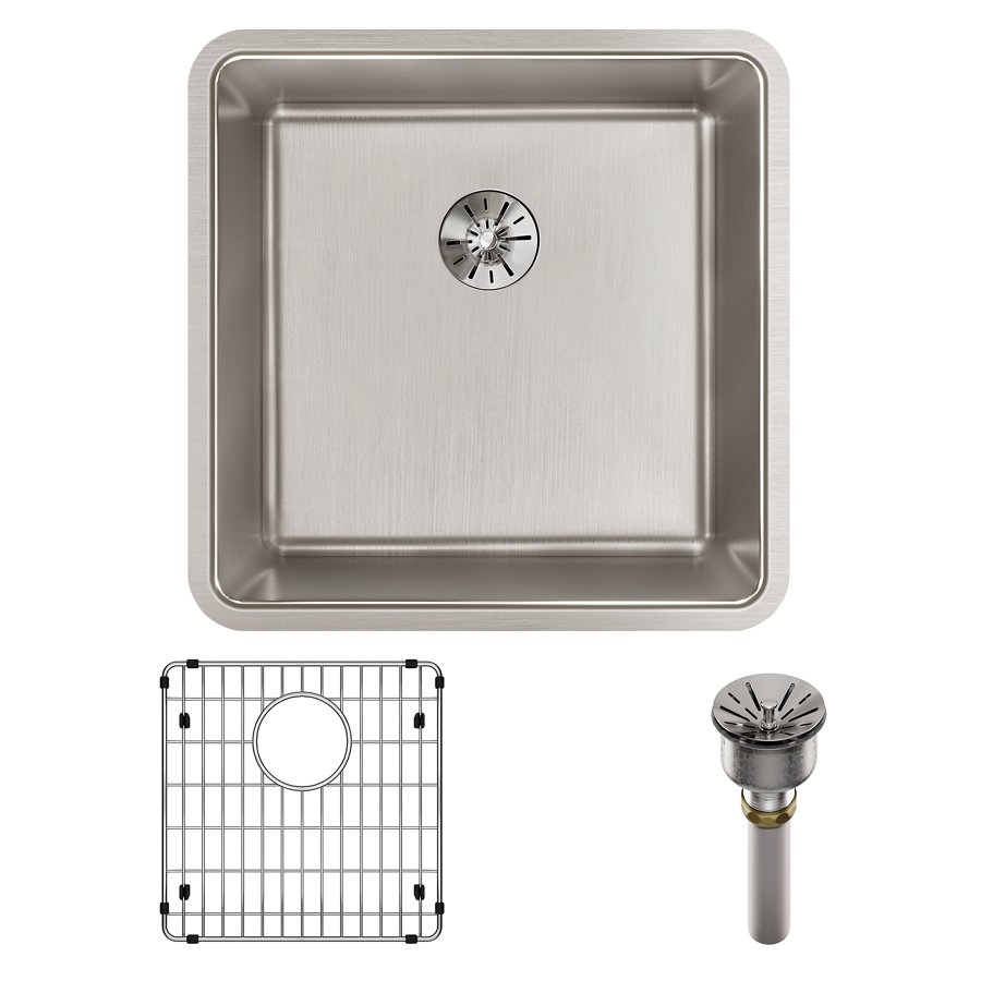 Lustertone Iconix® 16 Gauge Stainless Steel 18-1/2" x 18-1/2" x 9" Single Bowl Undermount Sink Kit with Perfect Drain®
