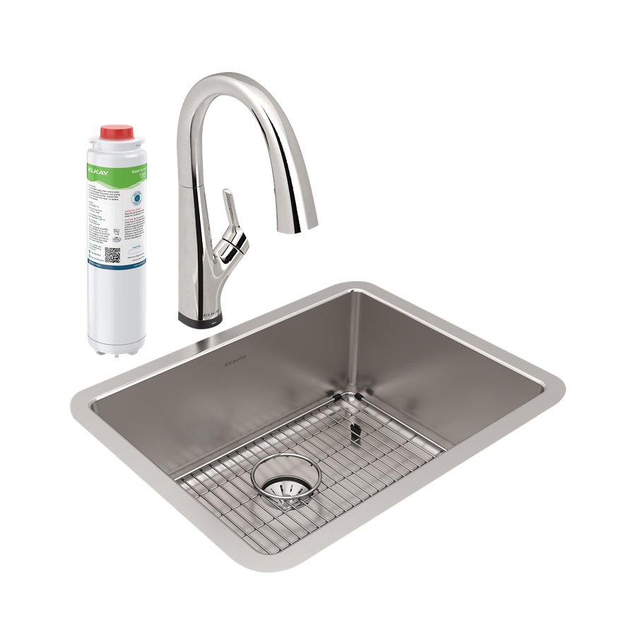 Lustertone Iconix® 16 Gauge Stainless Steel 23-1/2" x 18-1/4" x 9" Single Bowl Undermount Sink Kit with Filtered Faucet with Perfect Drain®