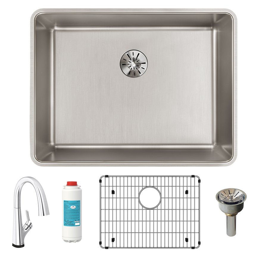 Lustertone Iconix® 16 Gauge Stainless Steel 23-1/2" x 18-1/4" x 9" Single Bowl Undermount Sink Kit with Filtered Faucet with Perfect Drain®