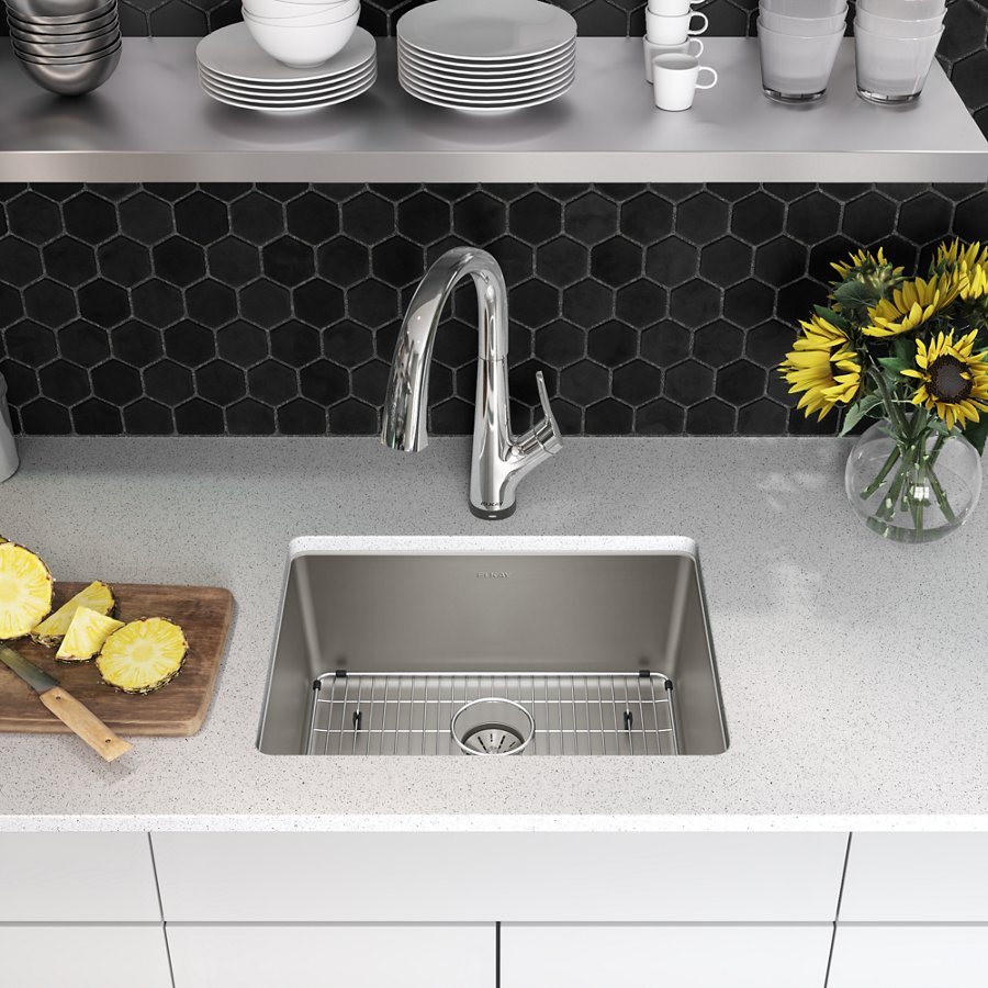 Lustertone Iconix® 16 Gauge Stainless Steel 23-1/2" x 18-1/4" x 9" Single Bowl Undermount Sink Kit with Filtered Faucet with Perfect Drain®