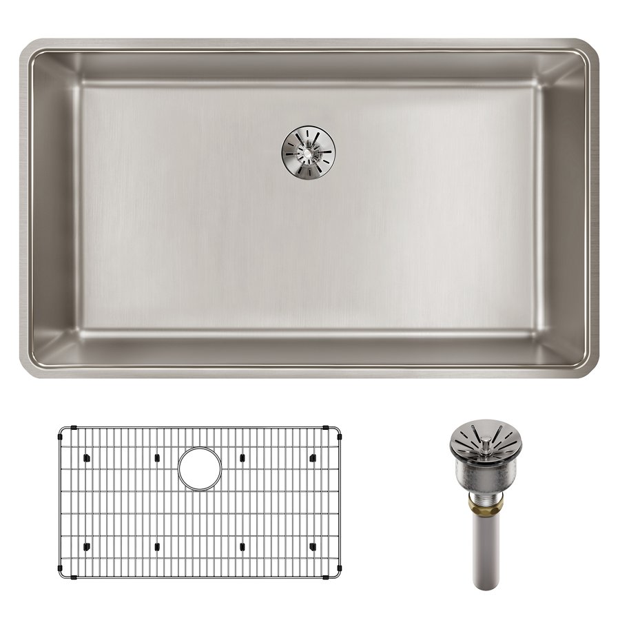 Lustertone Iconix® 16 Gauge Stainless Steel 32-1/2 x 19-1/2" x 9" Single Bowl Undermount Sink Kit with Perfect Drain®