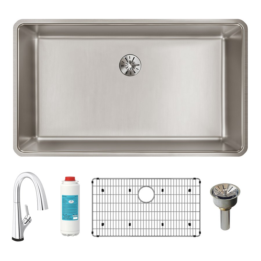 Lustertone Iconix® 16 Gauge Stainless Steel 32-1/2" x 19-1/2" x 9" Single Bowl Undermount Sink Kit with Filtered Faucet with Perfect Drain®