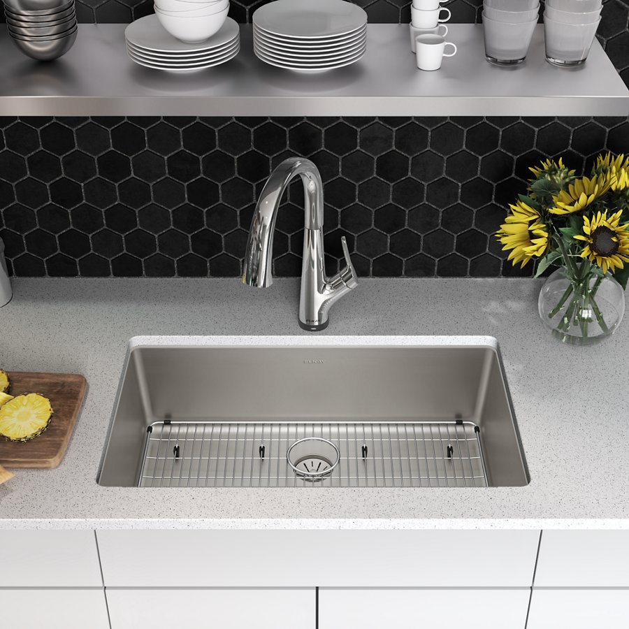 Lustertone Iconix® 16 Gauge Stainless Steel 32-1/2" x 19-1/2" x 9" Single Bowl Undermount Sink Kit with Filtered Faucet with Perfect Drain®