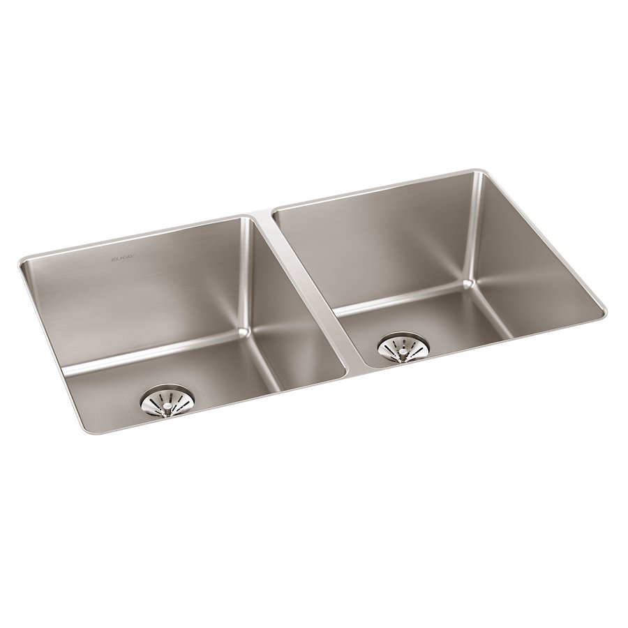 Lustertone Iconix® 16 Gauge Stainless Steel, 32-3/4" x 19-1/2" x 9" Double Bowl Undermount Sink with Perfect Drain®