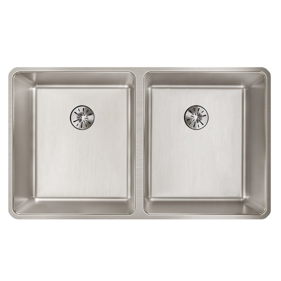 Lustertone Iconix® 16 Gauge Stainless Steel, 32-3/4" x 19-1/2" x 9" Double Bowl Undermount Sink with Perfect Drain®