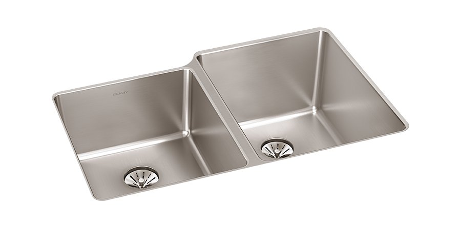 Lustertone Iconix® 16 Gauge Stainless Steel 31-1/4" x 20-1/2" x 9" Double Bowl Undermount Sink with Left Perfect Drain®