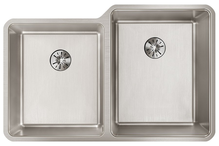 Lustertone Iconix® 16 Gauge Stainless Steel 31-1/4" x 20-1/2" x 9" Double Bowl Undermount Sink with Left Perfect Drain®