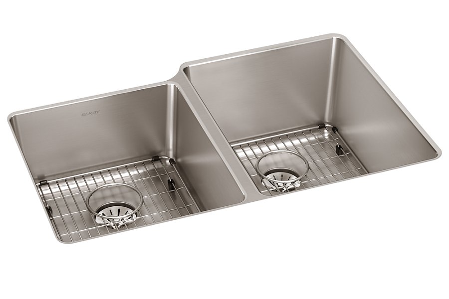 Lustertone Iconix® 16 Gauge Stainless Steel 31-1/4" x 20-1/2" x 9" Double Bowl Undermount Sink Kit with Left Perfect Drain®