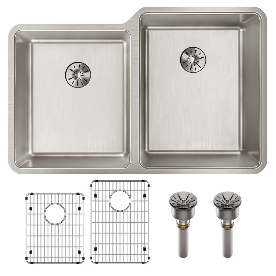Lustertone Iconix® 16 Gauge Stainless Steel 31-1/4" x 20-1/2" x 9" Double Bowl Undermount Sink Kit with Left Perfect Drain®