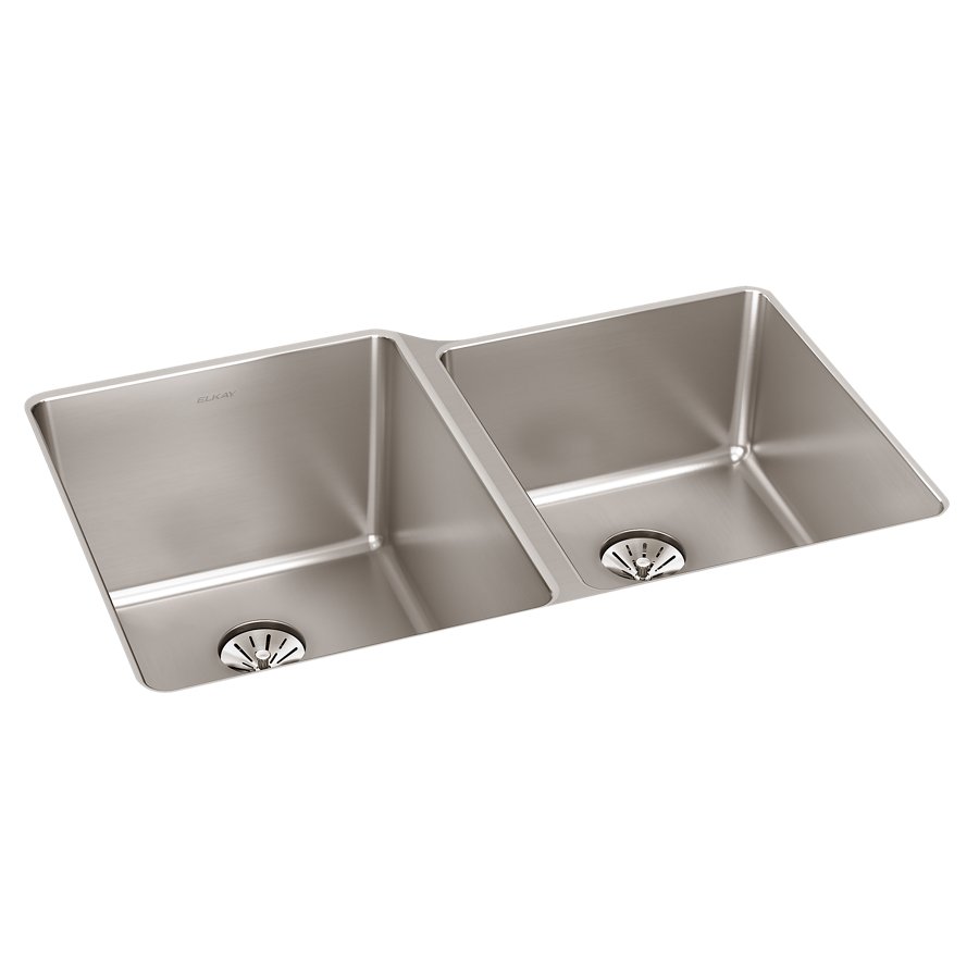 Lustertone Iconix® 16 Gauge Stainless Steel 31-1/4" x 20-1/2" x 9" Double Bowl Undermount Sink with Right Perfect Drain®