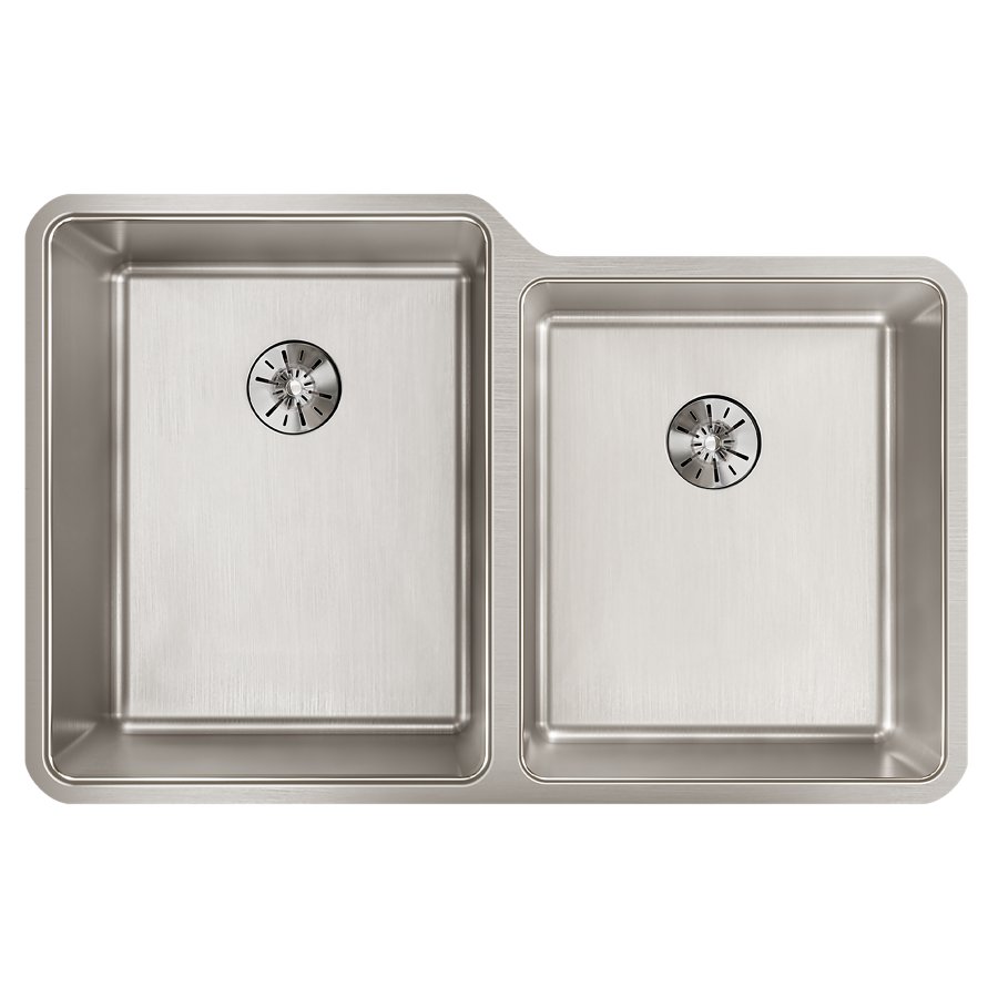 Lustertone Iconix® 16 Gauge Stainless Steel 31-1/4" x 20-1/2" x 9" Double Bowl Undermount Sink with Right Perfect Drain®