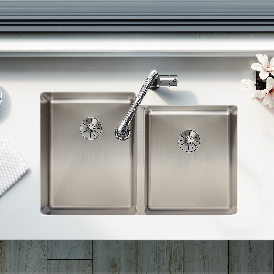 Lustertone Iconix® 16 Gauge Stainless Steel 31-1/4" x 20-1/2" x 9" Double Bowl Undermount Sink with Right Perfect Drain®