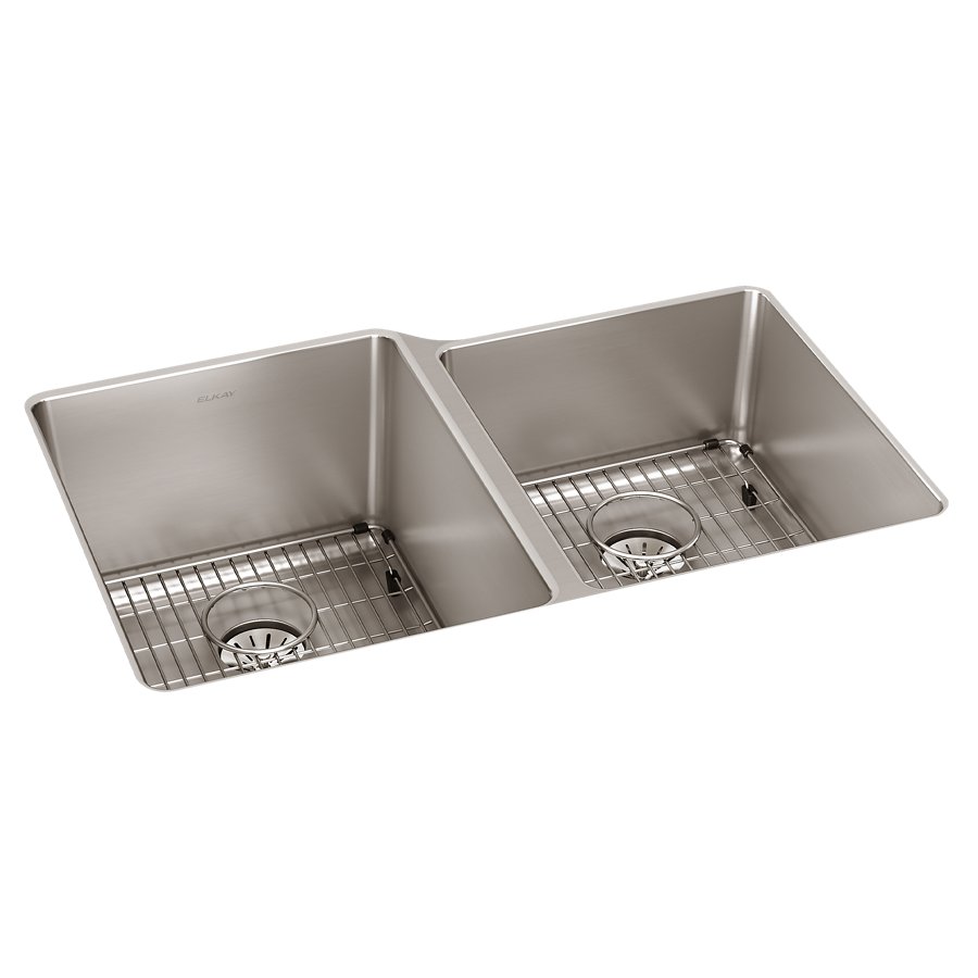 Lustertone Iconix® 16 Gauge Stainless Steel 31-1/4" x 20-1/2" x 9" Double Bowl Undermount Sink Kit with Right Perfect Drain®