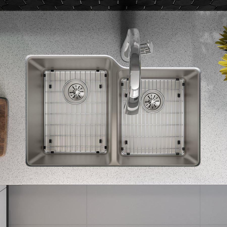 Lustertone Iconix® 16 Ga Stainless Steel 31-1/4" x 20-1/2" x 9" Offset 60/40 Bowl Umt Sink Kit w/Perfect Drain®&Fltr Fct