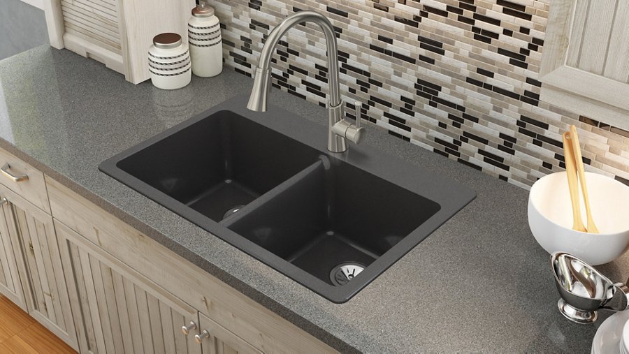 Quartz Luxe® 33" x 22" x 9-1/2" Equal Double Bowl Drop-in Sink