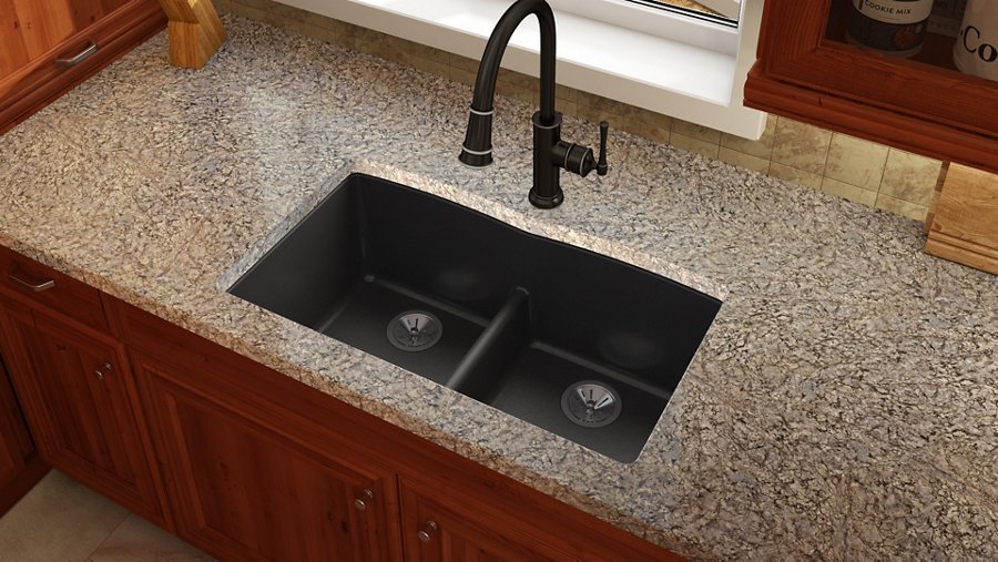 Quartz Luxe® 33" x 19" x 10" Equal Double Bowl Undermount Sink with Aqua Divide™