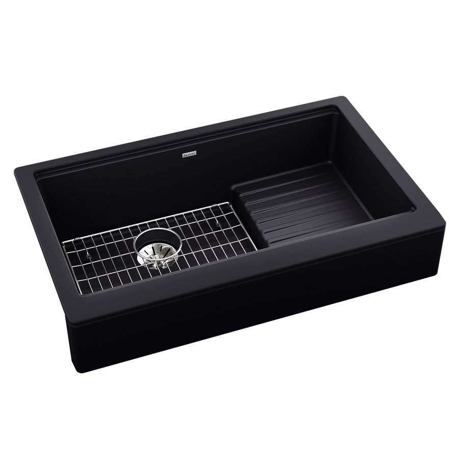 Ferguson Exclusive Quartz Luxe® 35-7/8" x 22-1/2" x 9-1/2" Single Bowl Farmhouse Sink w/Drainboard+Perfect Drain®