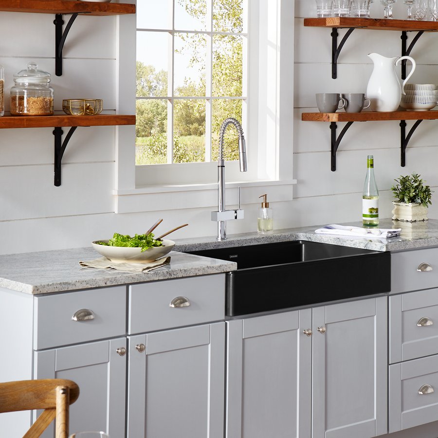 Ferguson Exclusive Quartz Luxe® 35-7/8" x 22-1/2" x 9-1/2" Single Bowl Farmhouse Sink w/Drainboard+Perfect Drain®