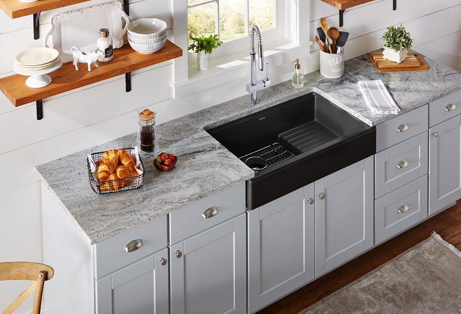 Ferguson Exclusive Quartz Luxe® 35-7/8" x 22-1/2" x 9-1/2" Single Bowl Farmhouse Sink w/Drainboard+Perfect Drain®