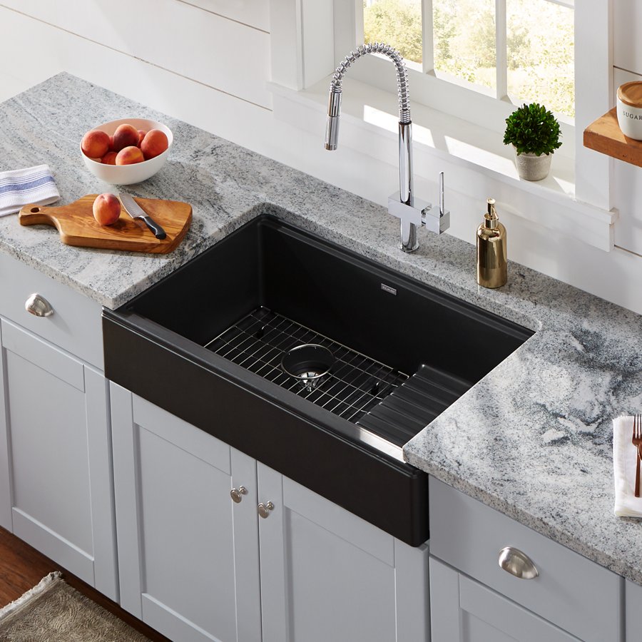 Ferguson Exclusive Quartz Luxe® 35-7/8" x 22-1/2" x 9-1/2" Single Bowl Farmhouse Sink w/Drainboard+Perfect Drain®