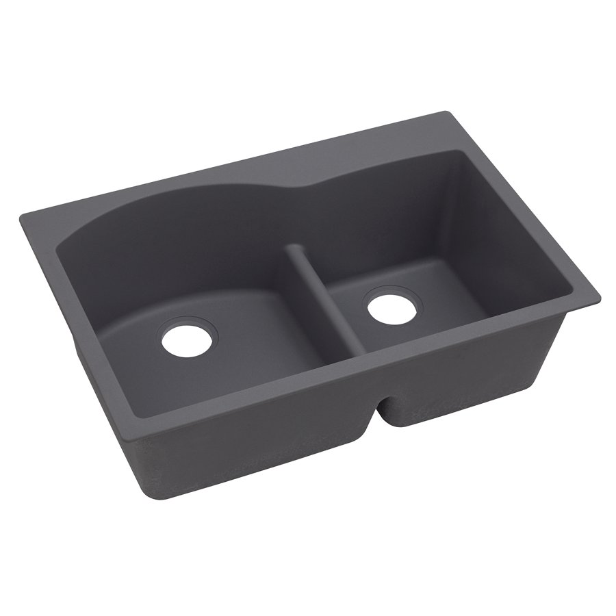 Quartz Luxe® 33" x 22" x 10" Offset 60/40 Double Bowl Drop-in Sink with Aqua Divide