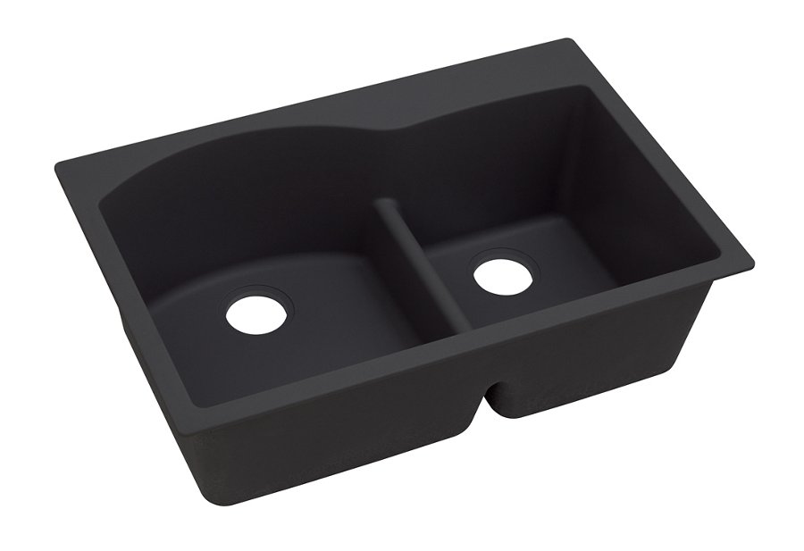 Quartz Luxe® 33" x 22" x 10" Offset 60/40 Double Bowl Drop-in Sink with Aqua Divide