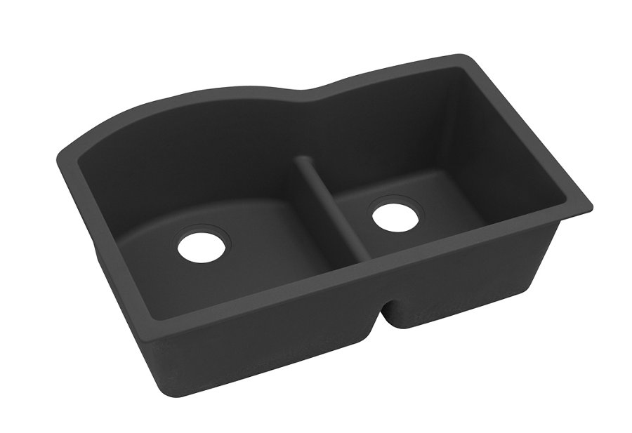 Quartz Luxe® 33" x 22" x 10" Offset 60/40 Double Bowl Undermount Sink with Aqua Divide™
