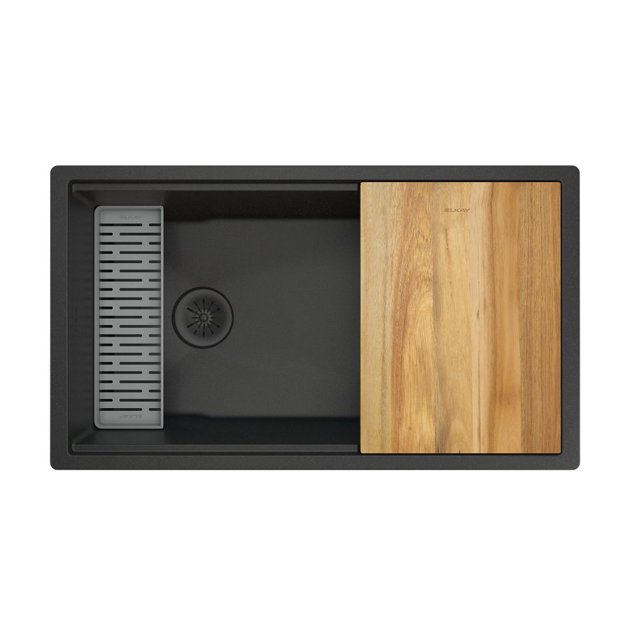 Quartz Luxe® 33" x 19" x 9" Single Bowl Undermount Workstation Sink Kit with Perfect Drain