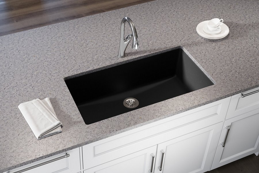 Quartz Luxe® 35-7/8" x 19" x 9" Single Bowl Undermount Kitchen Sink with Perfect Drain®