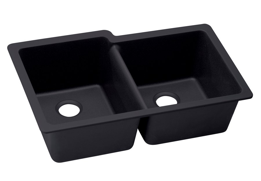 Quartz Luxe® 33" x 20-1/2" x 9-1/2" Offset Double Bowl Undermount Sink