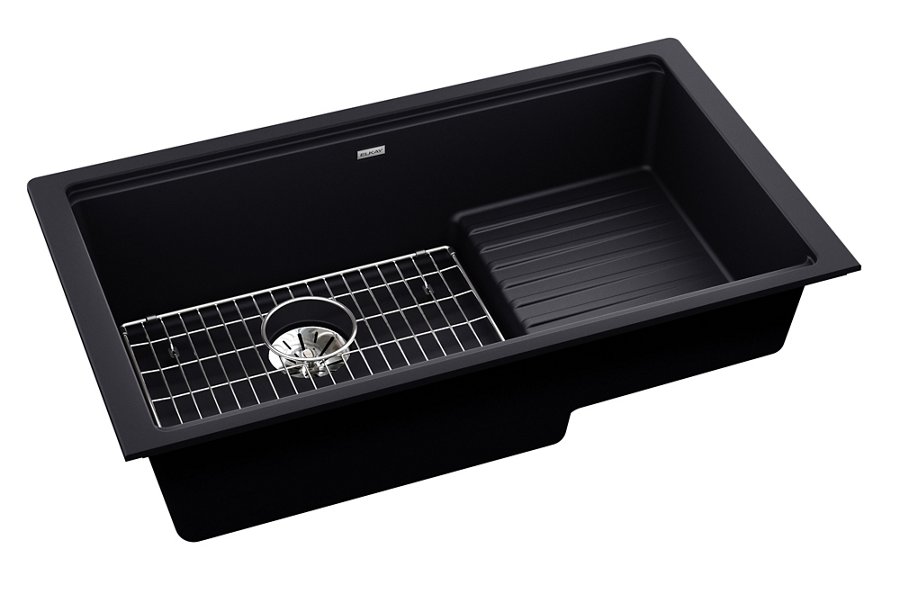 Ferguson Exclusive Quartz Luxe® 35-7/8" x 20-5/8" x 9-1/2" Single Bowl Undermount Sink w/Drainboard+Perfect Drain®