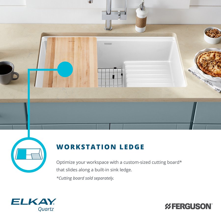 Ferguson Exclusive Quartz Luxe® 35-7/8" x 20-5/8" x 9-1/2" Single Bowl Undermount Sink w/Drainboard+Perfect Drain®