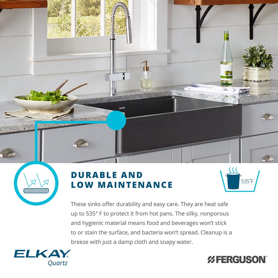 Ferguson Exclusive Quartz Luxe® 35-7/8" x 20-5/8" x 9-1/2" Single Bowl Undermount Sink w/Drainboard+Perfect Drain®