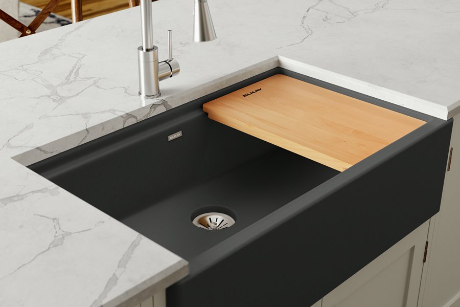 Quartz Luxe® 35-7/8" x 21-9/16" x 9" Single Bowl 10" Apron Farmhouse Workstation Sink with Perfect Drain®