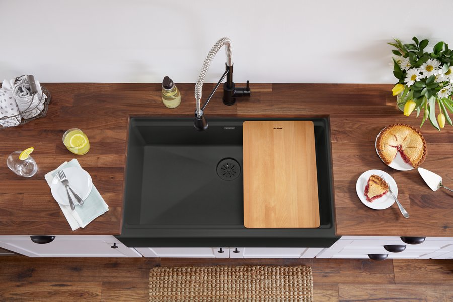 Quartz Luxe® 35-7/8" x 21-9/16" x 9" Single Bowl 10" Apron Farmhouse Workstation Sink with Perfect Drain®