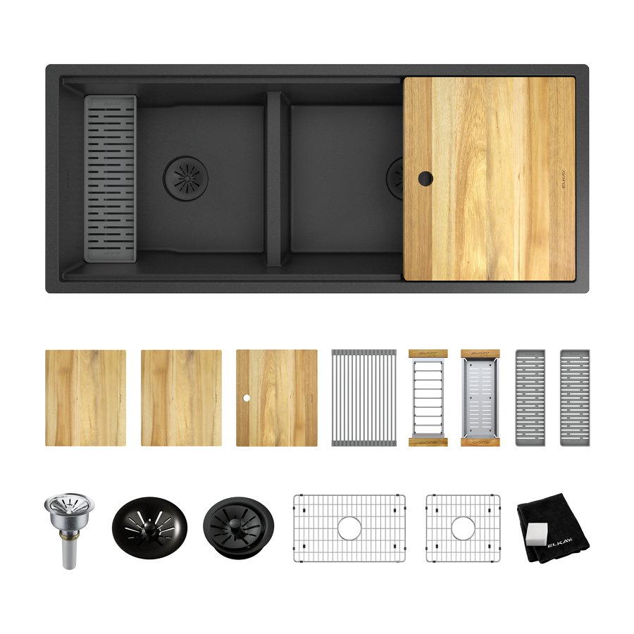 Quartz Luxe® 45"x22"x9" 60/40 Undermount Workstation Sink Kit w PD&AD