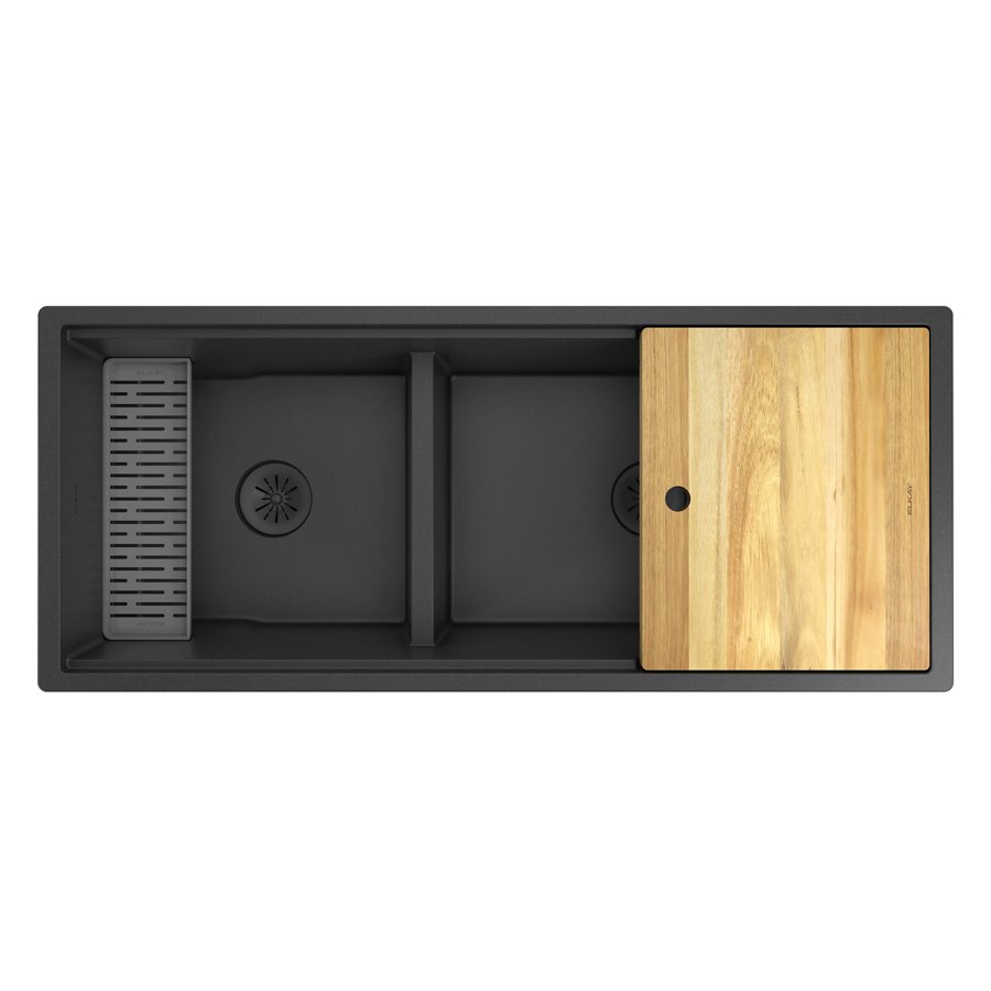 Quartz Luxe® 45"x22"x9" 60/40 Undermount Workstation Sink Kit w PD&AD