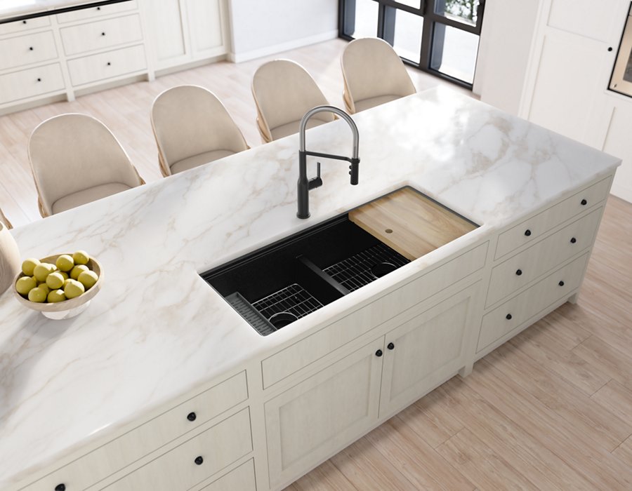 Quartz Luxe® 45"x22"x9" 60/40 Undermount Workstation Sink Kit w PD&AD