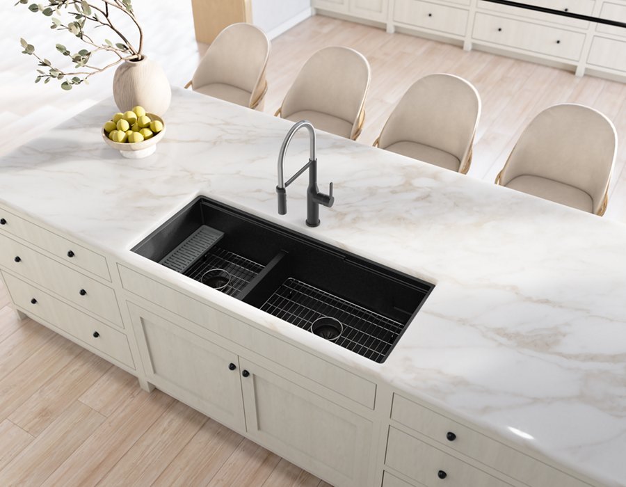 Quartz Luxe® 45"x22"x9" 60/40 Undermount Workstation Sink Kit w PD&AD
