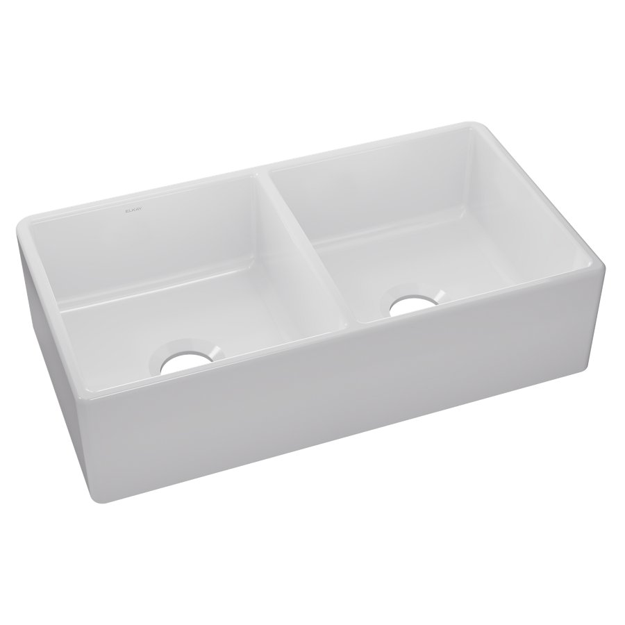 Burnham™ Fireclay 33" x 18" x 7-11/16" Double Bowl Farmhouse Sink White